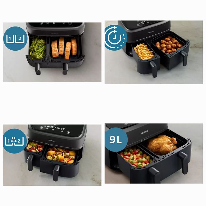 Фритюрник  Philips Dual Basket 3000- 2750W,9л,2 кошници, 8 програми