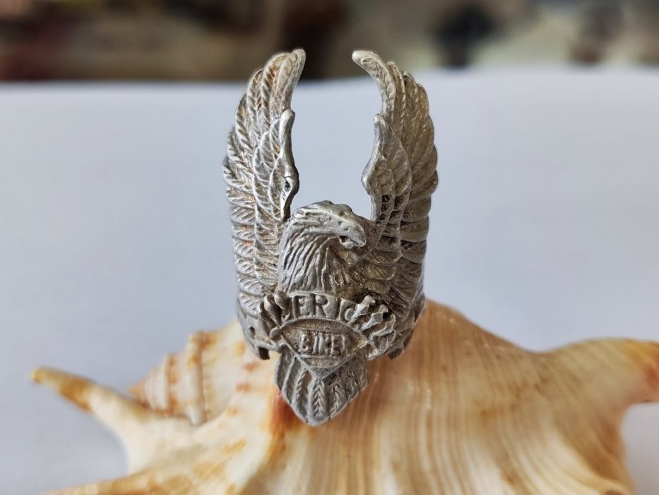 Стар Сребърен пръстен с орел Anerican biker 925
