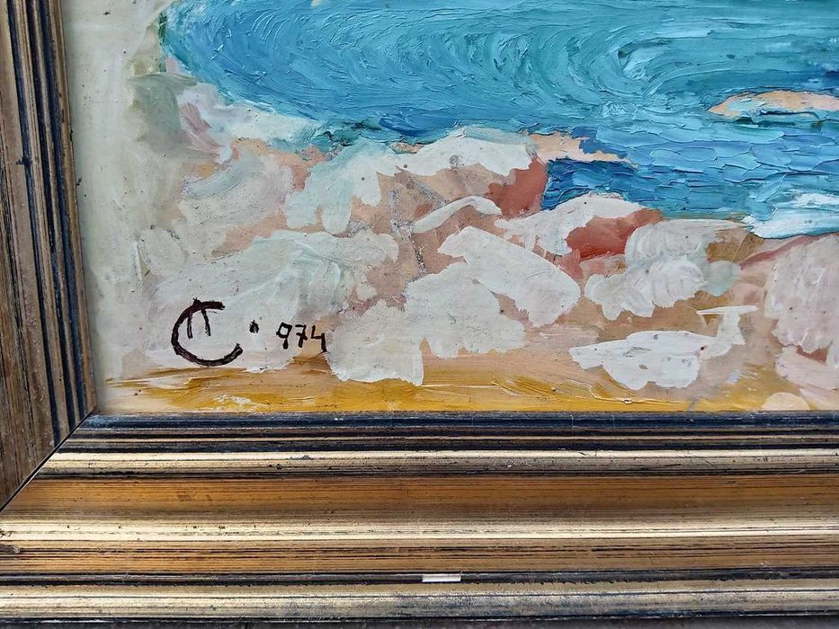Tablou vechi - peisaj marin semnat AC 1974 ( Ciucurencu)