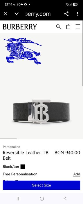 Оригинален мъжки колан Burberry/Бърбъри, двулицев, 95 см., N 38