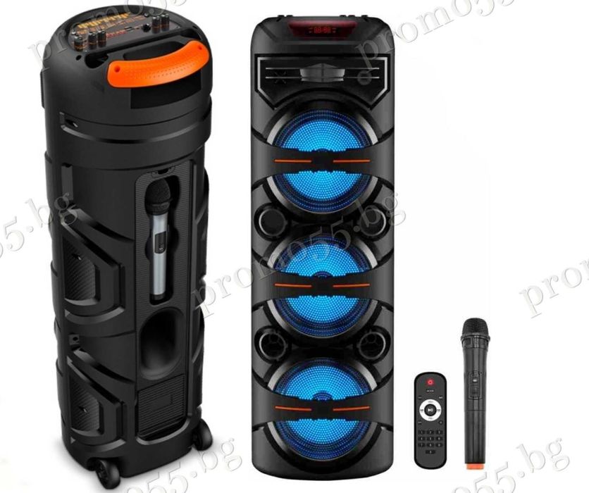 Голяма тонколона 95см. 3х8 инча с безжичен микрофон, дистанционно, RGB
