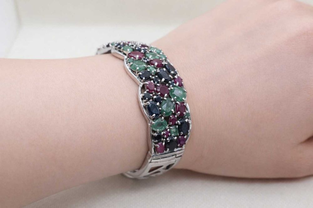 Brățară argint  – Artă Bijutieră India Safire, rubine si smaralde