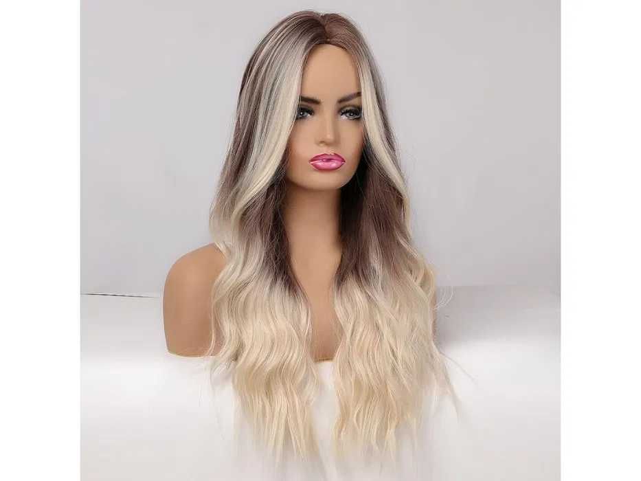 Омбре кафява перука с руси кичури балеаж