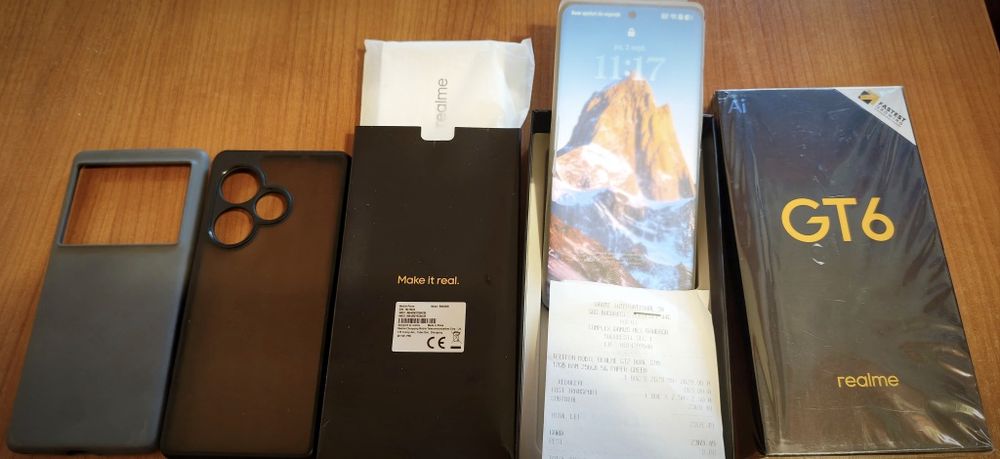 Telefon REALME GT6 ca NOU, Snapdragon 8 Gen3, 20Gb RAM*512Gb  stocare, foto premium, original la cutie, factura și bon achiziție eMag, baterie 5500mAh