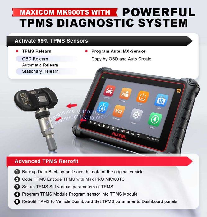 Autel MaxiCOM MK900-TS BT, Tester auto Multimarca Profesional TPMS