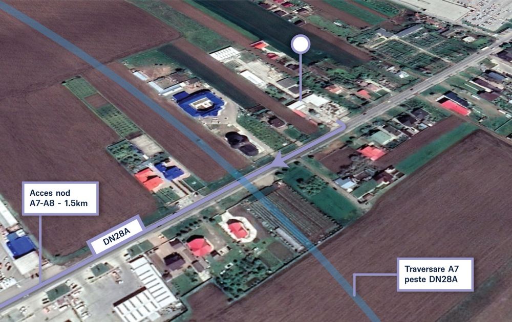 Spațiu comercial / logistic P+1 – 1200 mp – lângă intrarea pe A7 (1.5 km de nod rutier) – Pașcani