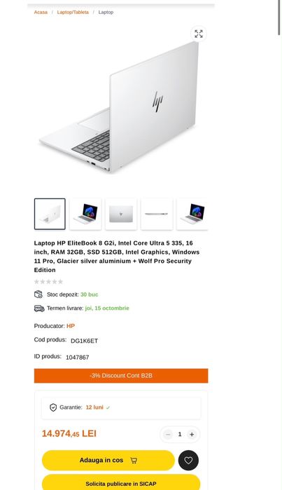 NOU , IN CUTIE SIGILATA !Laptop  HP elite book 8 G2i 16 AI