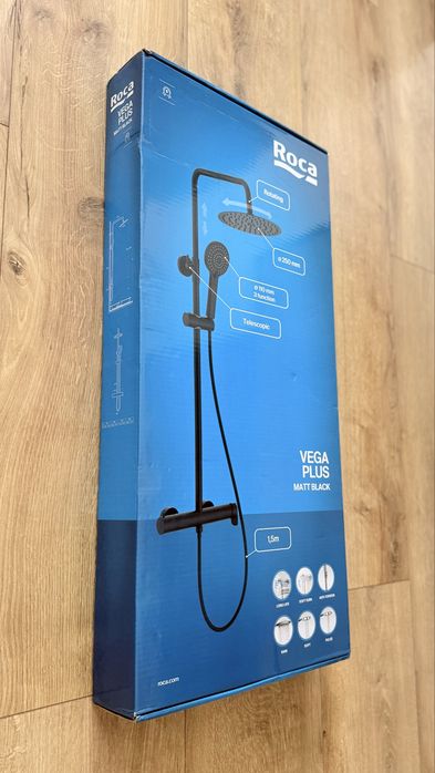 Sistem de duș (coloană) Roca Vega Plus A5A9A6ENB0, aparent, 250 mm, 1 funcție, mat, Negru