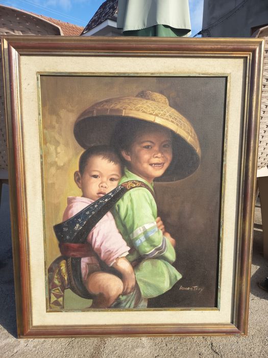 Tablou Original De Francis Tsoy Mama Și Copil Astiatici