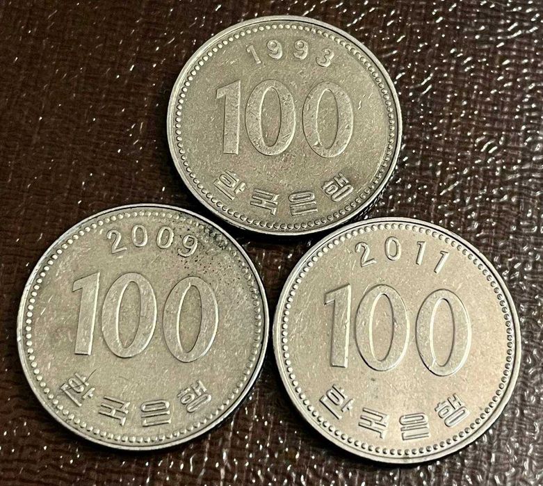 Южная Корея: 100 вон (1993/2009/2011) — набор 3 монеты