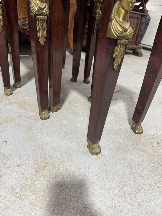 Set 3 masute empire din lemn cu intarsii si elemente bronz