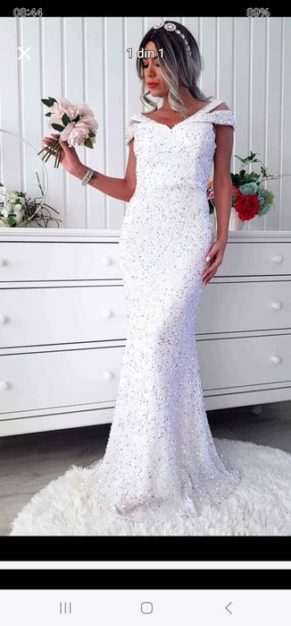 Rochie cununie-  alba cu paiete