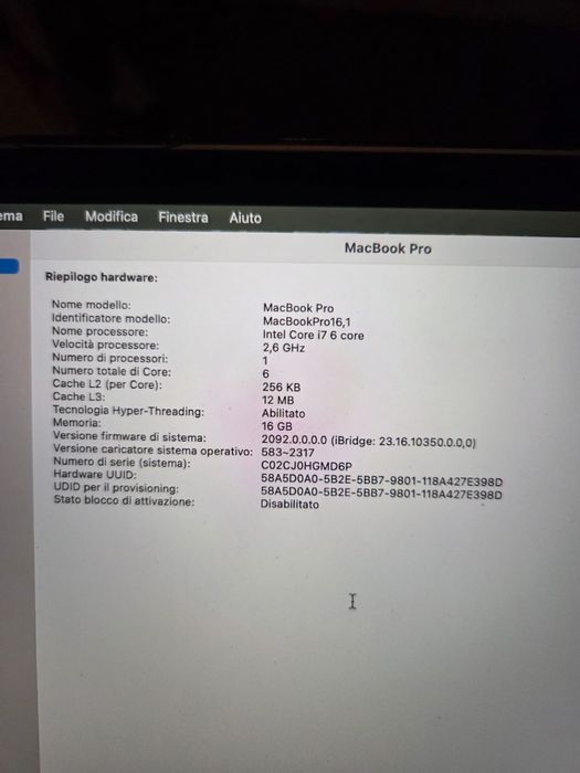 Mac Book Pro 2020 i7 16GB Ram 512GB SSD