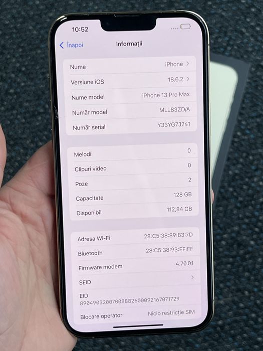 10/10 iPhone 13 Pro Max, 128GB Gold, Baterie 95%, 100% functional