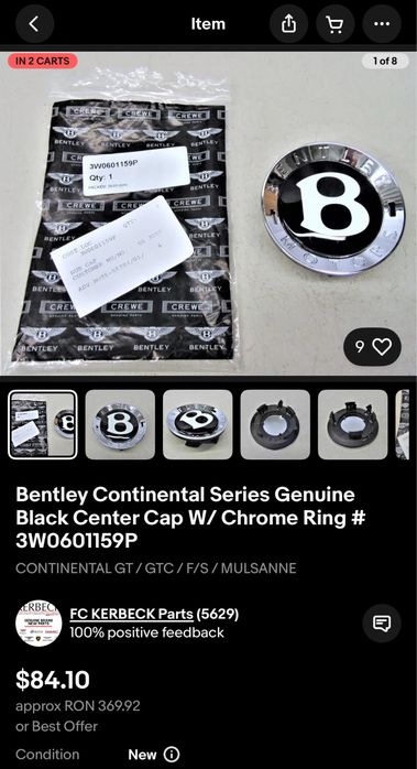 Set 4 Capace Centrale Jante Bentley OEM Flying Spur 3W0601159P NOU