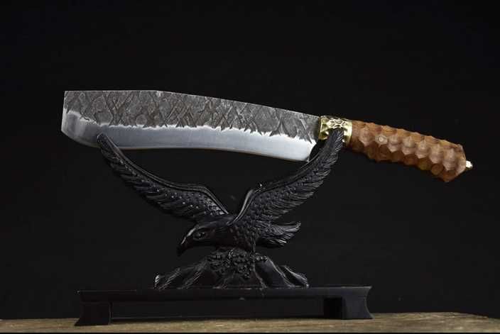 Cutit/Midi maceta tip Gurkha Blade/Kukri, maner lemn incrustat