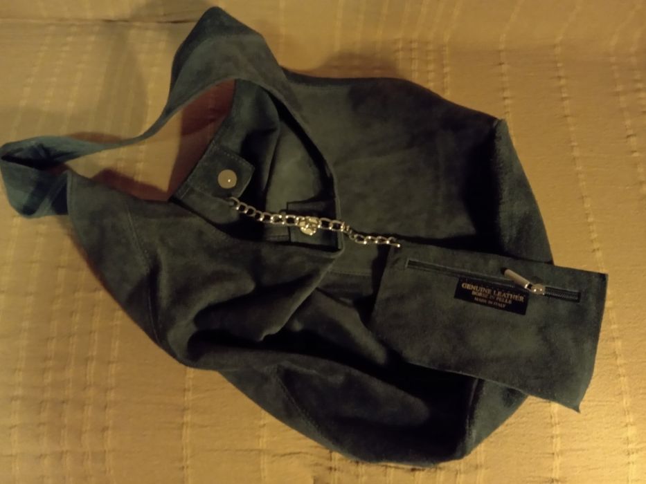 Geanta din piele, Vera Pelle, Rossina Suede, Kaki