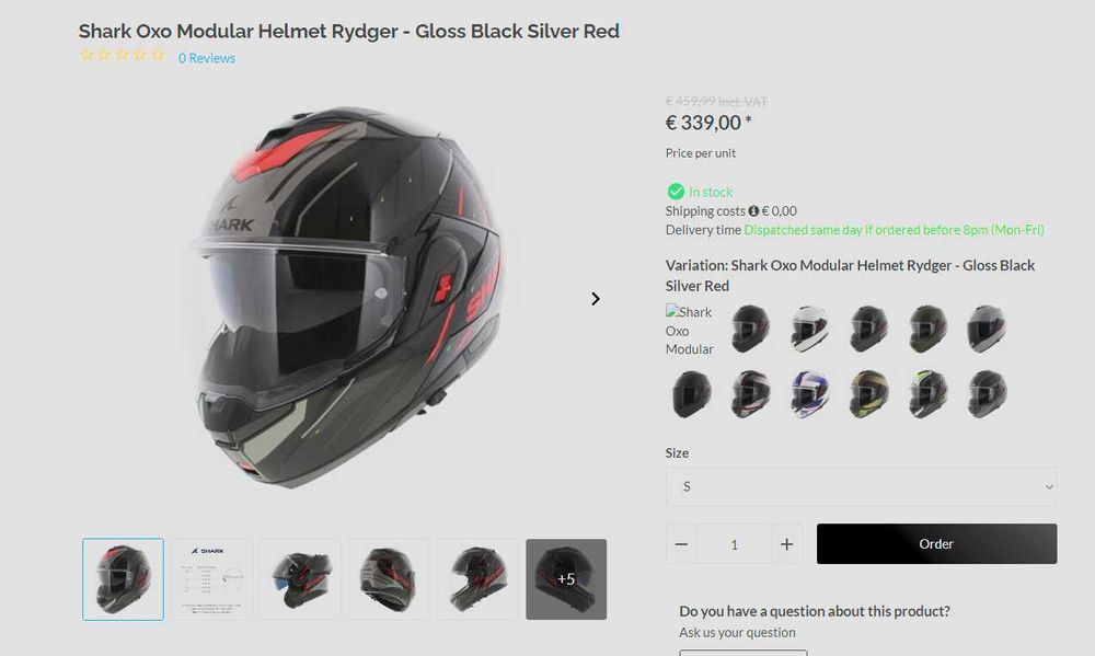Мото каска Shark Oxo Modular Helmet Rydger - Gloss Black Silver Red – Размер L (59-60 см)