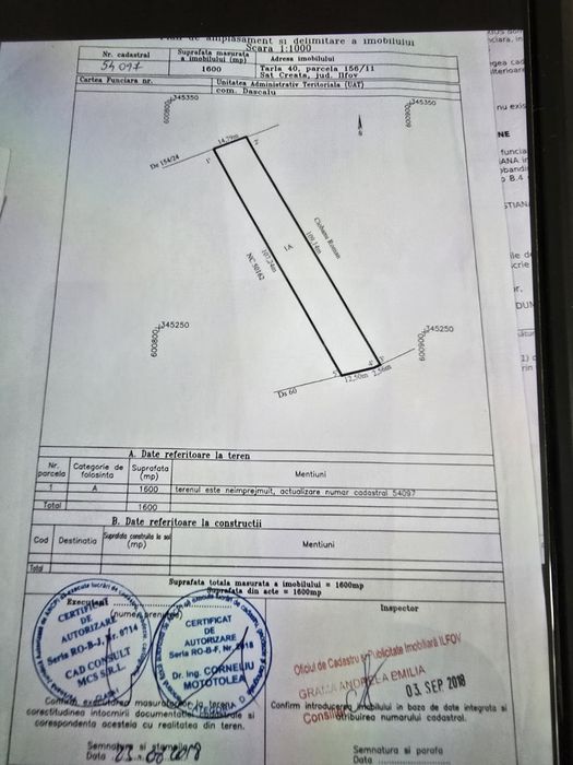 Teren de vânzare comuna Dascălu sat Creața