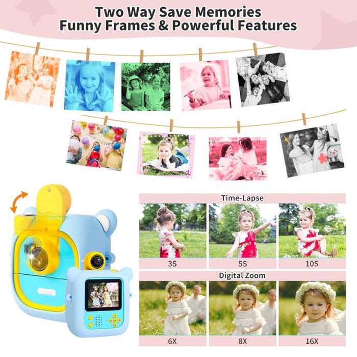 Детска камера с принтер 180° – Образователна камера за деца с игри