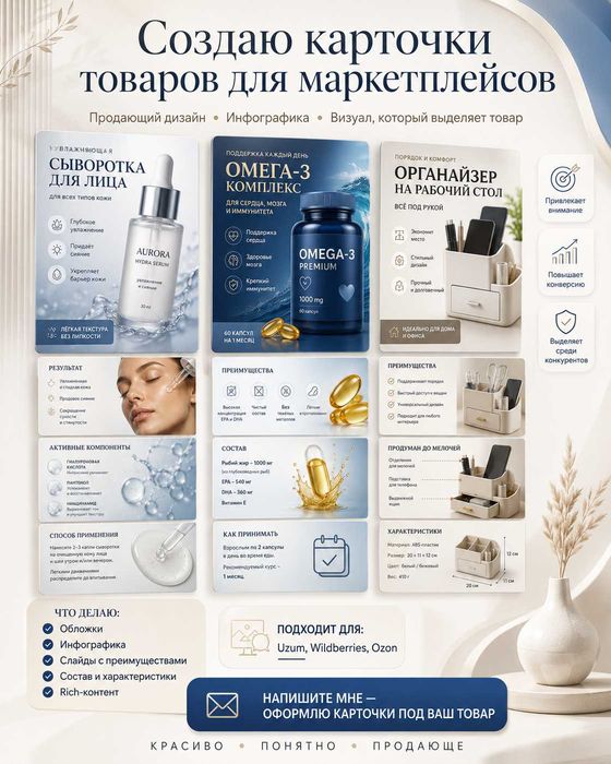 Создаю продающие карточки товаров для маркетплейсов