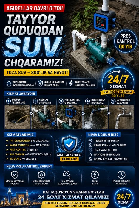 Santexnik, suv chqarish, eliktrik