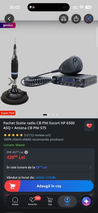 Pachet Statie radio CB PNI Escort HP 6500 ASQ + Antena CB PNI S75