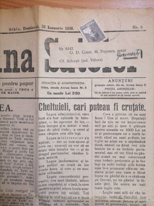 Ziar vechi colectie Lumina Satelor, Oastea Domnului 1930 Iosif Trifa
