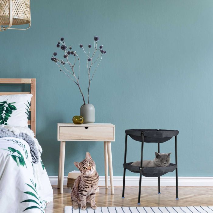 Hamac pisici cu 2 etaje otel si pat material textil moale 59x41x43cm