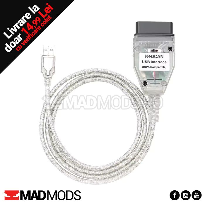 Cablu diagnoza OBD K-DCAN BMW seriile Exx, Fxx, 1995-2013