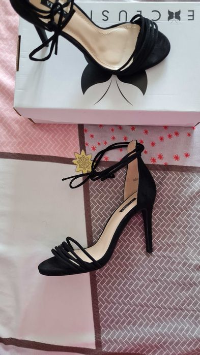 Sandale cu toc, piele intoarsa eco, noi