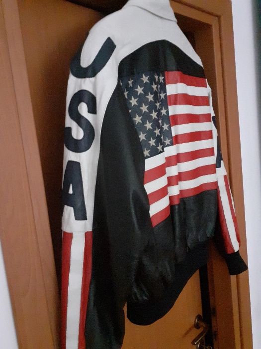 USA Geaca de piele cu steagul Americii