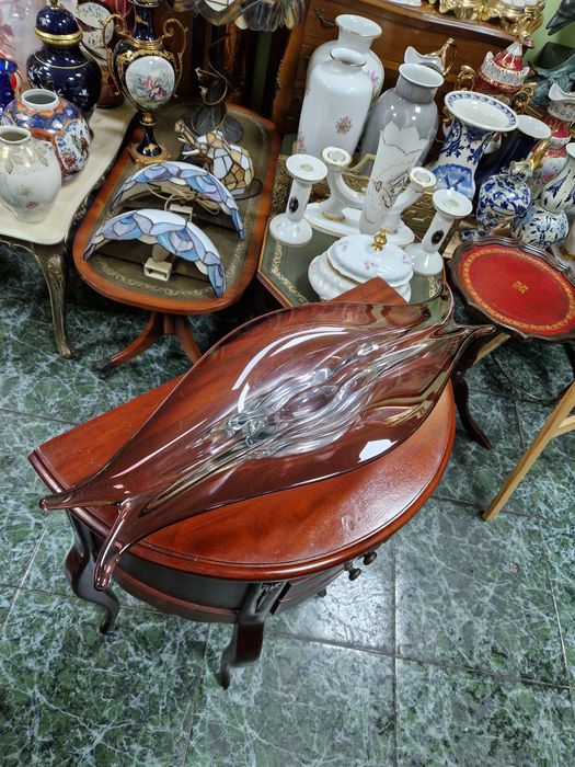 Огромна антикварна италианска кристална фруктиера Мурано