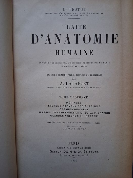 Антикварна Френска Книга по Медицина Човешката Анатомия 3 Том / 1930 год.