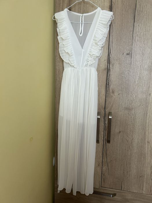 Дамски дълъг бял гащеризон