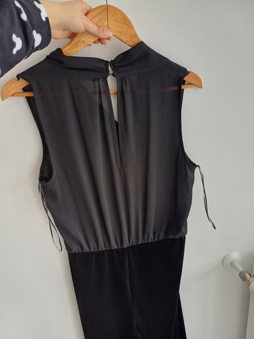 Salopetă flared nouă de femei partea de jos din catifea şi partea de sus este see through