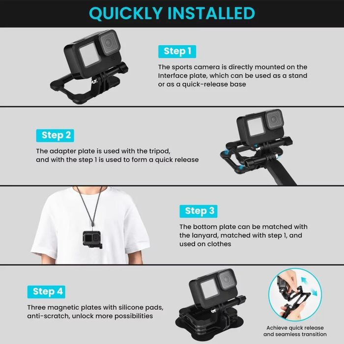 Suport magnetic piept action camera compatibil GoPro/Osmo/Yi