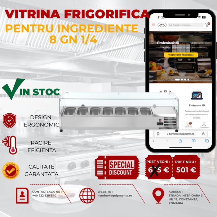 Vitrina frigorifica Pentru Ingrediente 4,5,6,7,8 sau 9 Cuve In Stoc