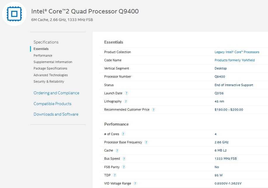 Процессор Core 2 Quad Q9400.