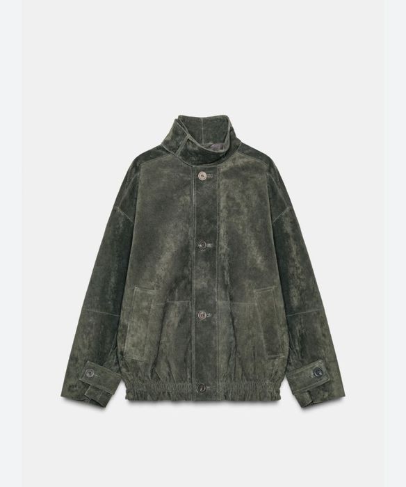 Тъмно зелено яке Zara, естествен велур . Овърсайз модел