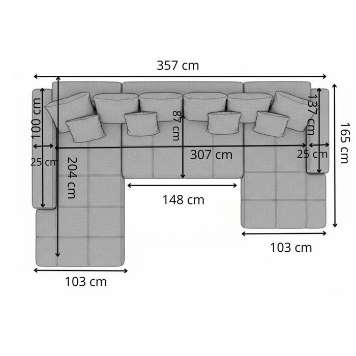 Naturlich Coltar U Extensibil, 6 Locuri, 357 Cm, Gri, Cu lada