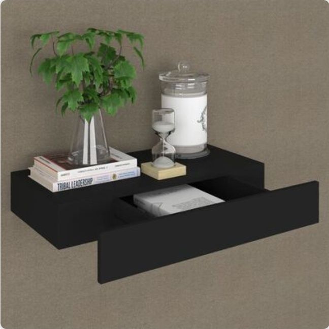 Raft de perete suspendat cu sertar, negru,

48 x 25 x 8 cm