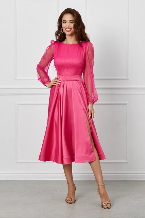 Rochie MBG fucsia cu maneci transparente