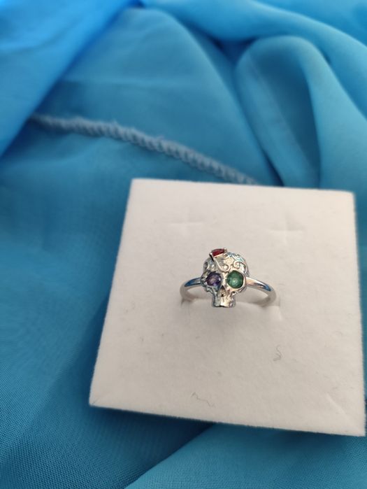 Сребърен регулируем пръстен череп