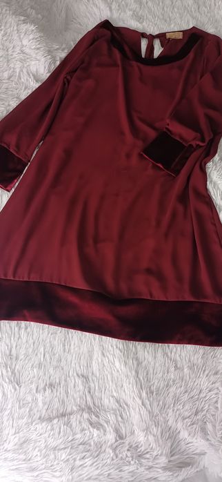 Rochie de seara vișinie din voal dublat accesorizata cu catifea, mărim