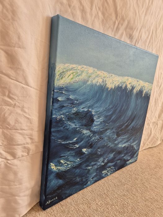 Tablou pictat in ulei, original, 40x40, Unusual wave
