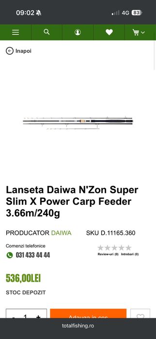 Set Daiwa N’Zoon super slim power carp 3.66/240g