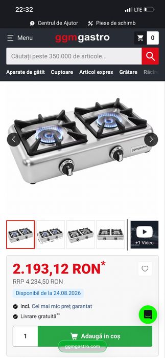Aragaz cu gaz – 8 kW – 2 arzătoare