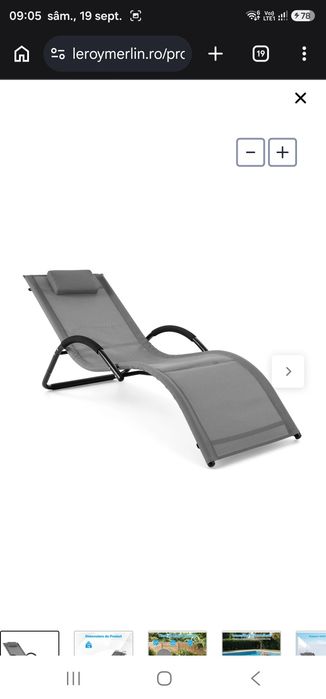 şezlong de plajă, cu tetieră, cotiere, structură metalică, fotoliu de relaxare pentru terasă, 168 x 63 x 67 cm, gri