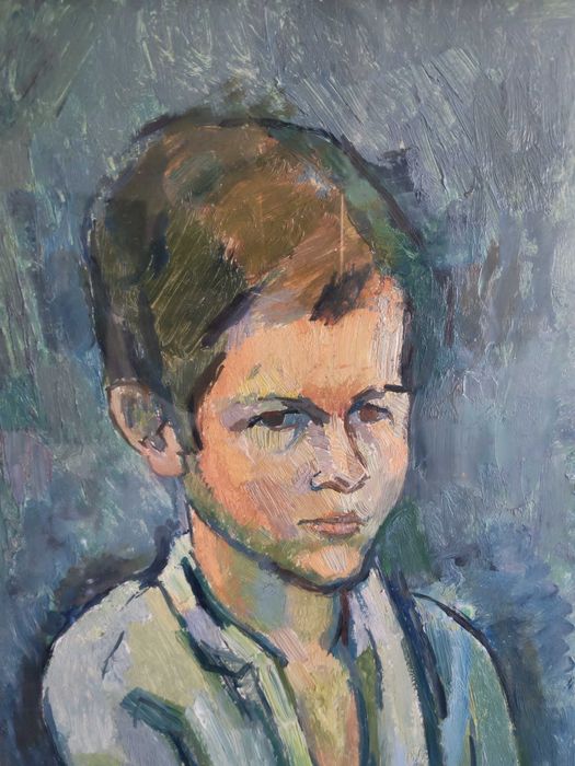 Tablou Traian Brădean – Portret de tânăr, ulei pe carton, semnat